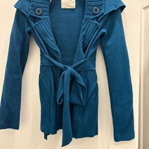 Anthropologie Sparrow Teal Belted Mini Cape Cardigan Jacket, XS